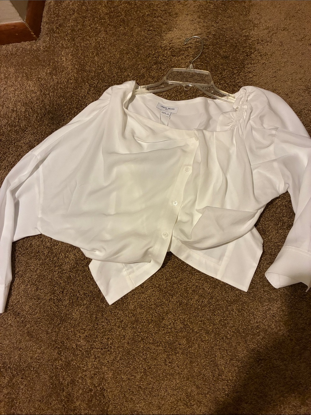 URBAN REVIVO. White Draped Button-Front Blouse. Wear as a Top/Layering piece.NWT
